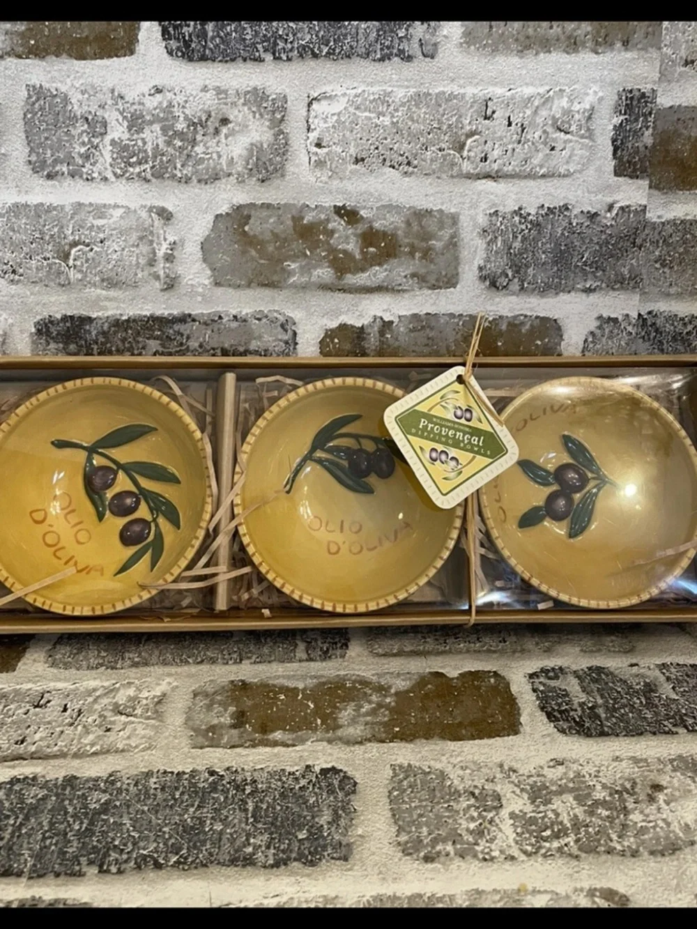 William Sonoma Provençal Dipping Bowls (3) OLIO D’OLIVA (Olive) Yellow 5”